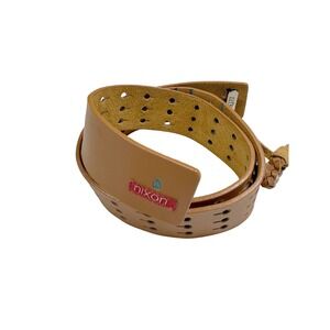 Nixon Mens Brown Leather Belt Double Prong Buckle Studded Holes Casual
